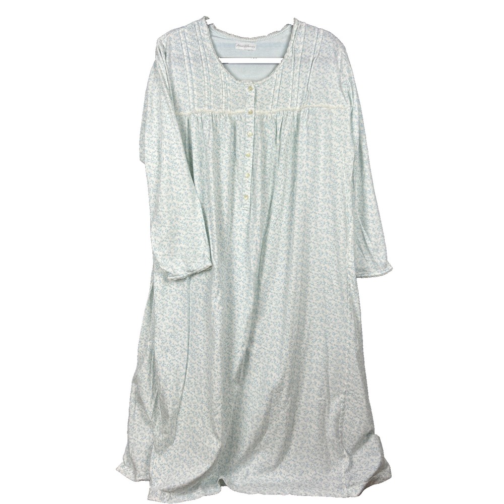 Vintage Miss Elaine Cotton Cottagecore Blue‎ Ditzy Floral Nightgown Granny Large